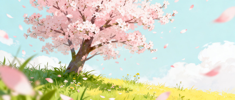 高清大图下载【趣麦麦图】樱花盛开春日插画