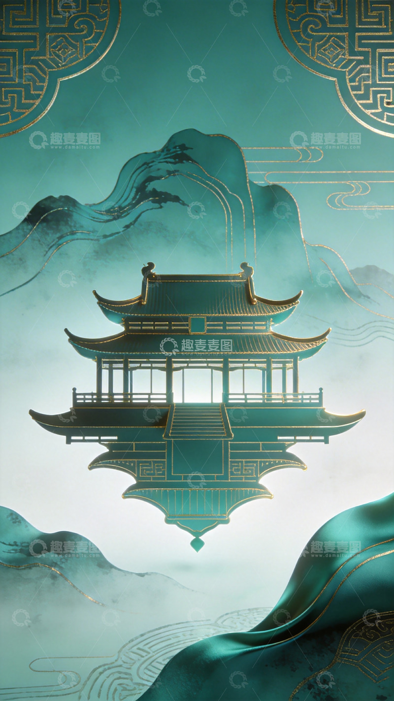 高清大图下载【趣麦麦图】古风建筑山水画意境图