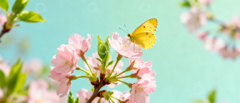 高清大图下载【趣麦麦图】春日樱花蝴蝶美景图