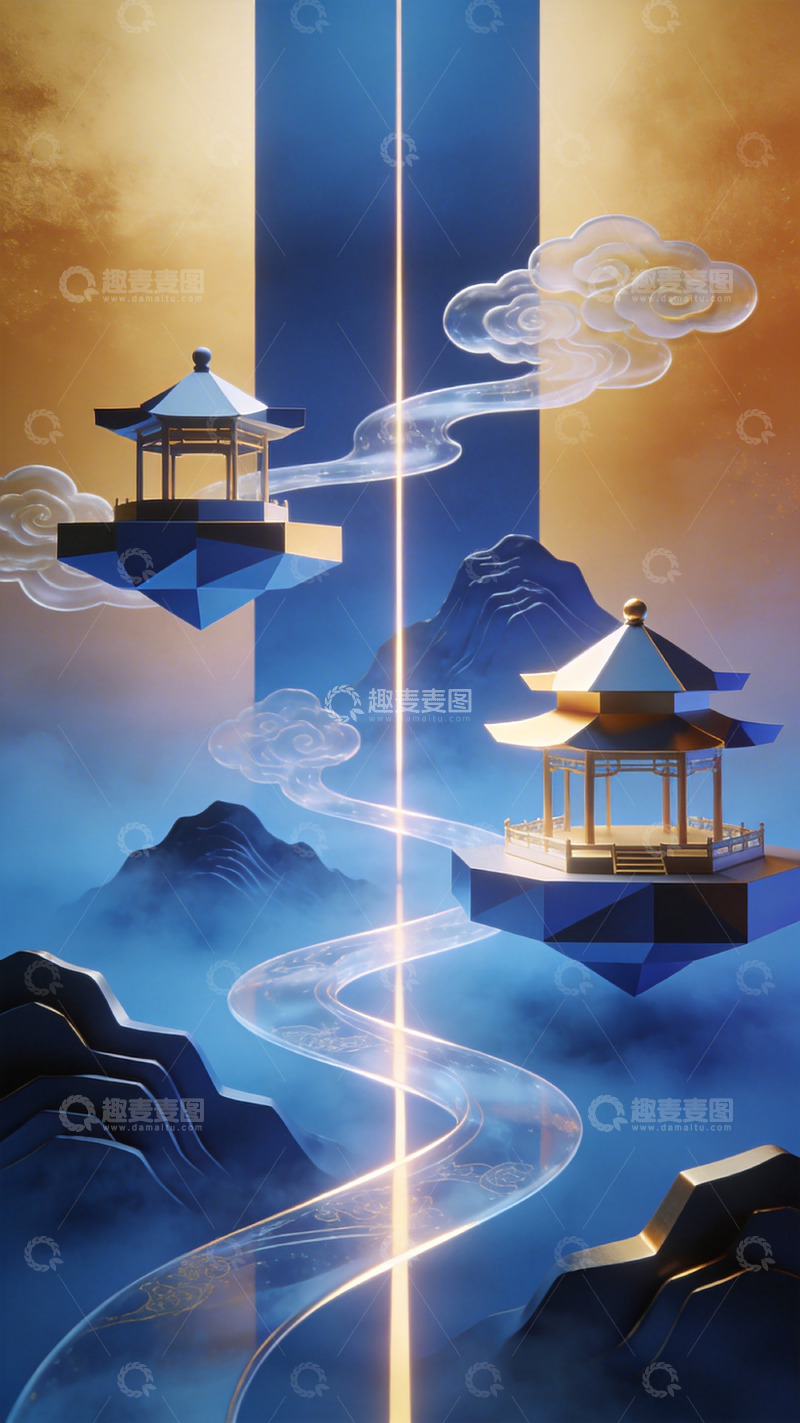 高清大图下载【趣麦麦图】东方仙境亭台楼阁幻想艺术