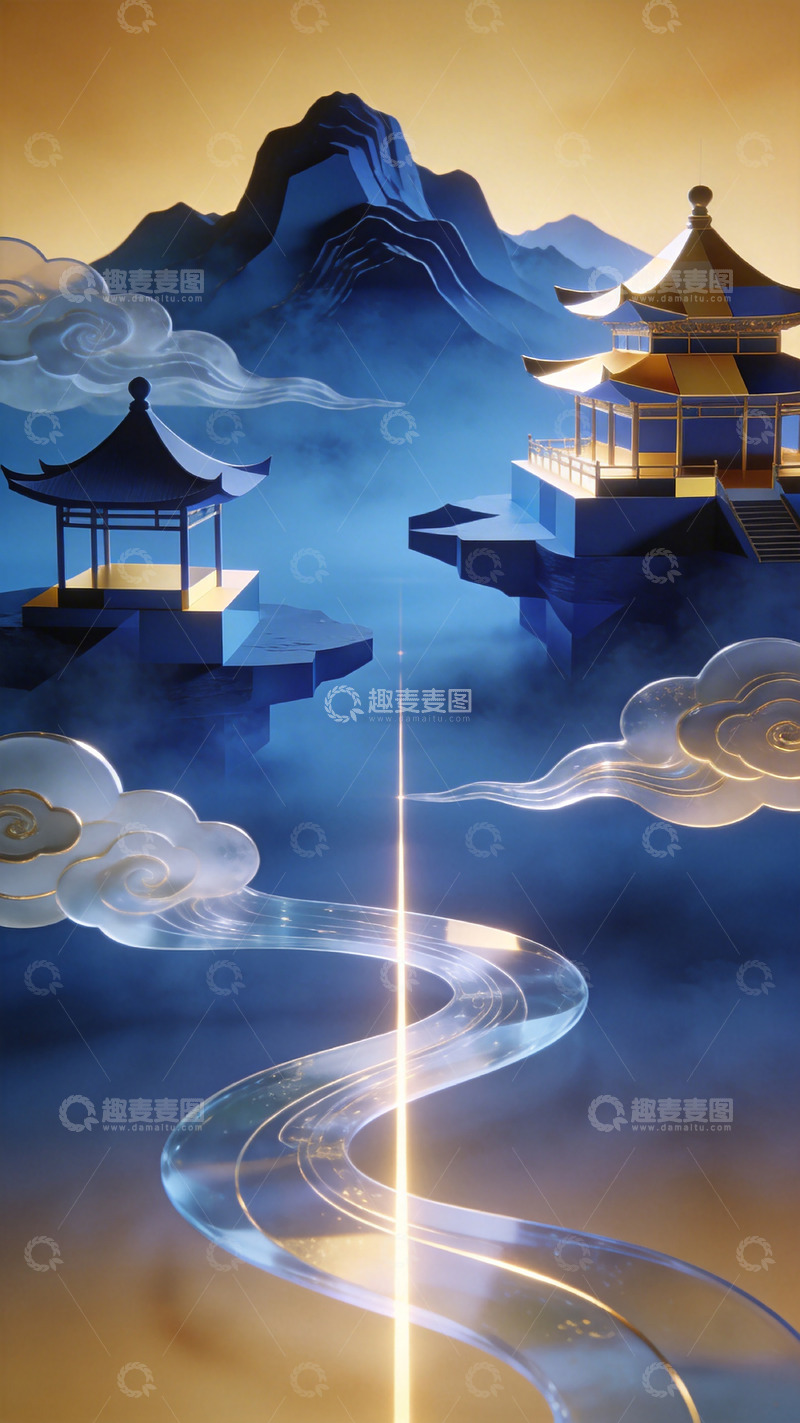 高清大图下载【趣麦麦图】古风山水楼阁仙境画面