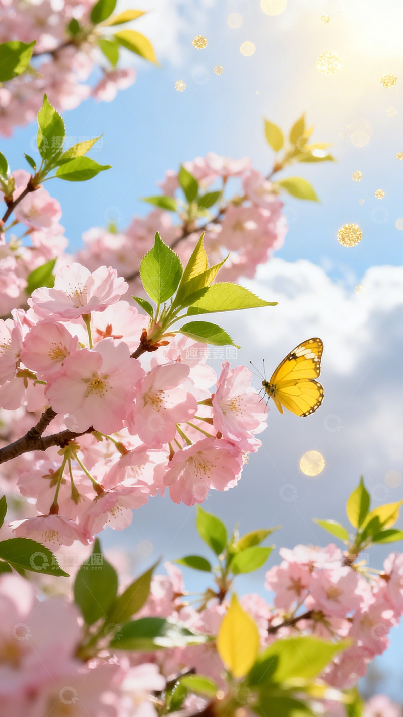 高清大图下载【趣麦麦图】春日樱花蝴蝶美景