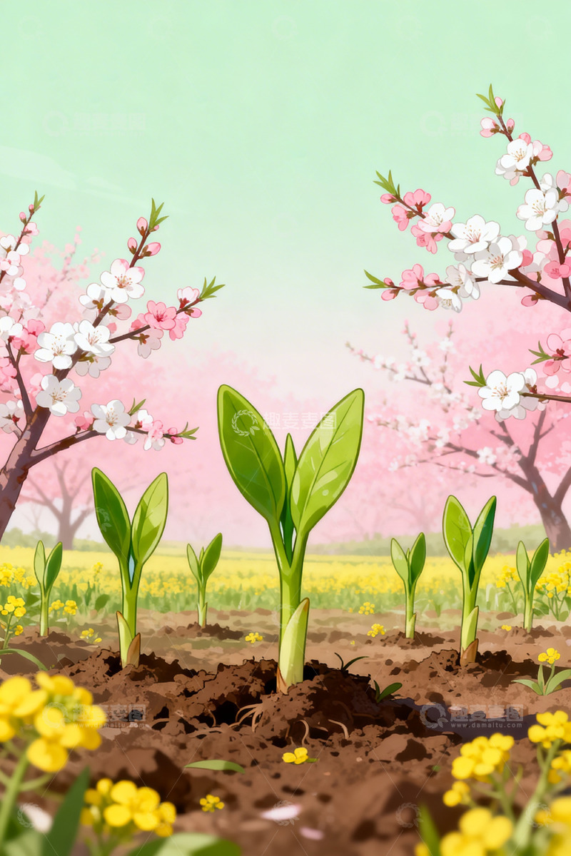 高清大图下载【趣麦麦图】春日花开插画素材