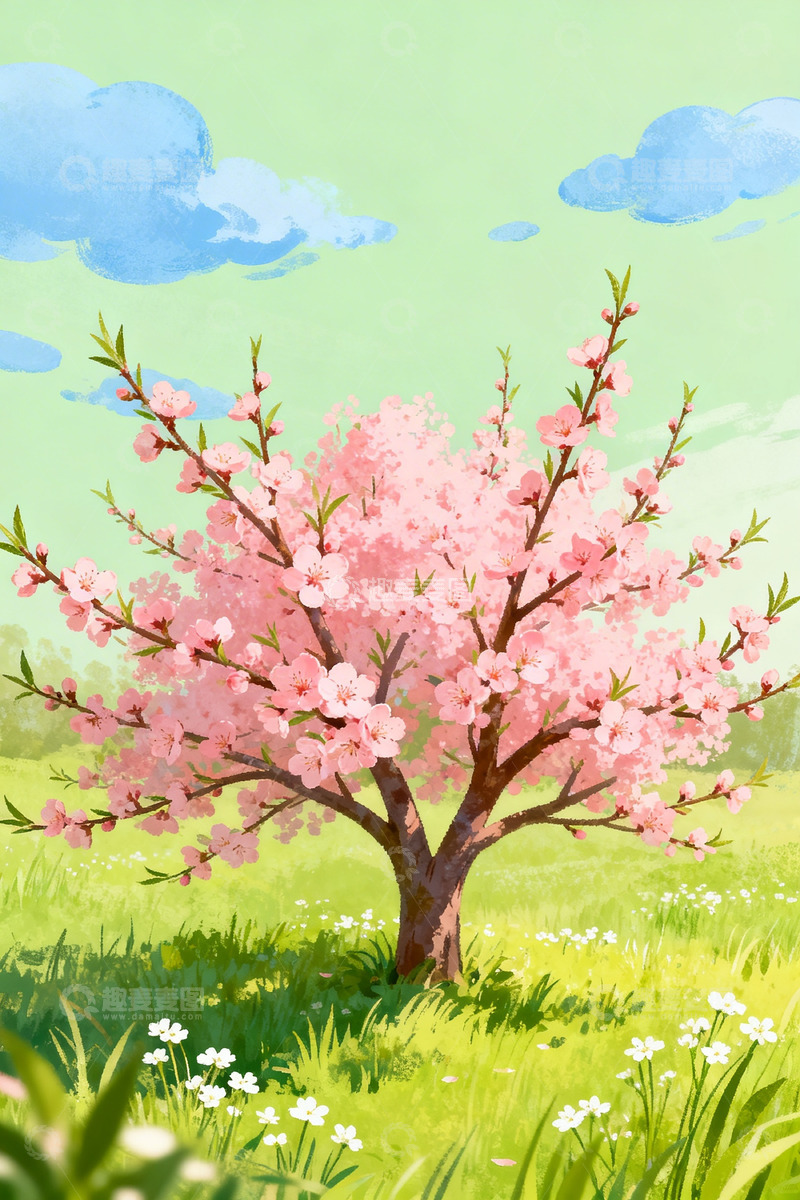 高清大图下载【趣麦麦图】春日樱花美景插画设计素材