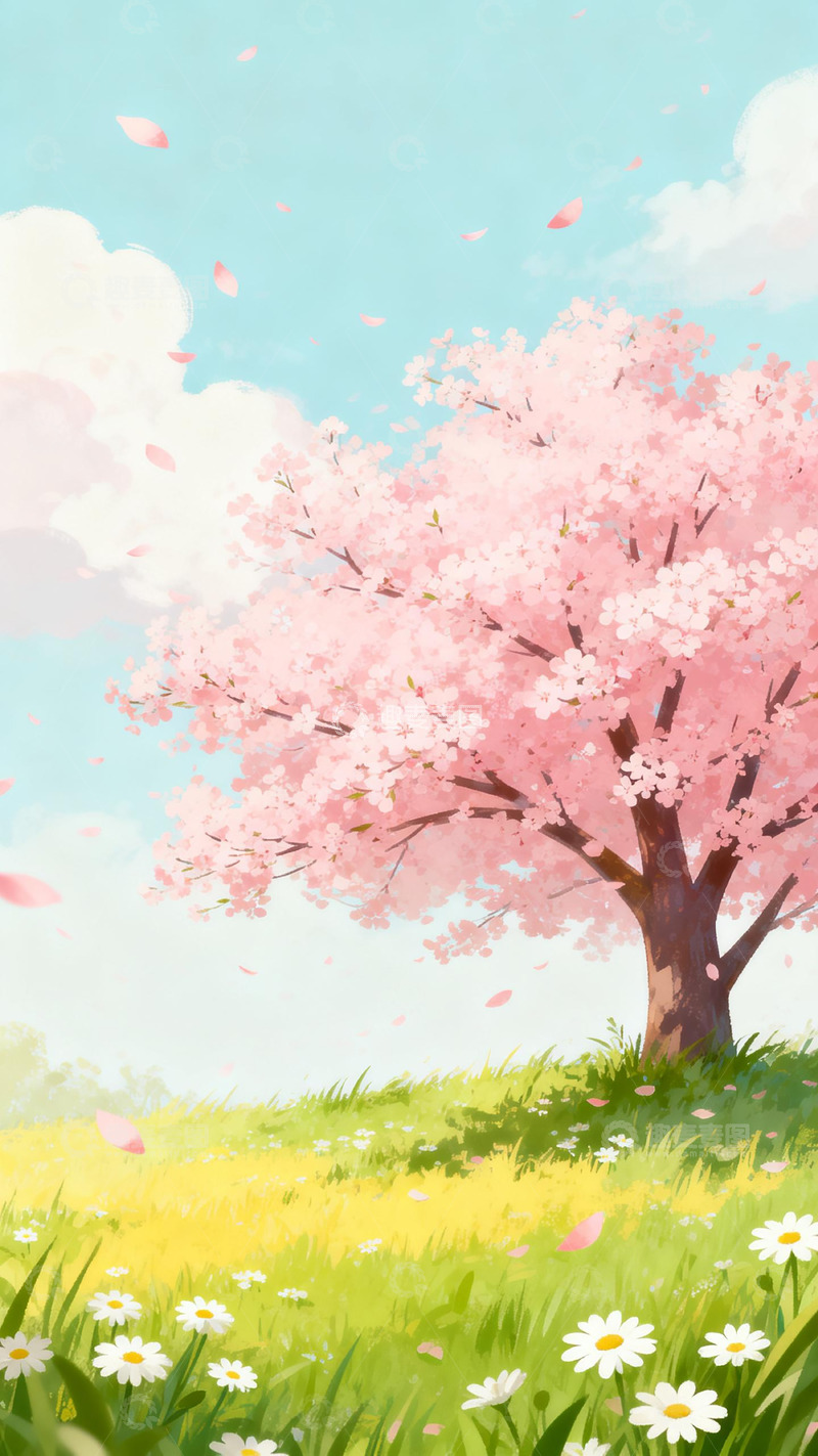 高清大图下载【趣麦麦图】樱花盛开草地晴空