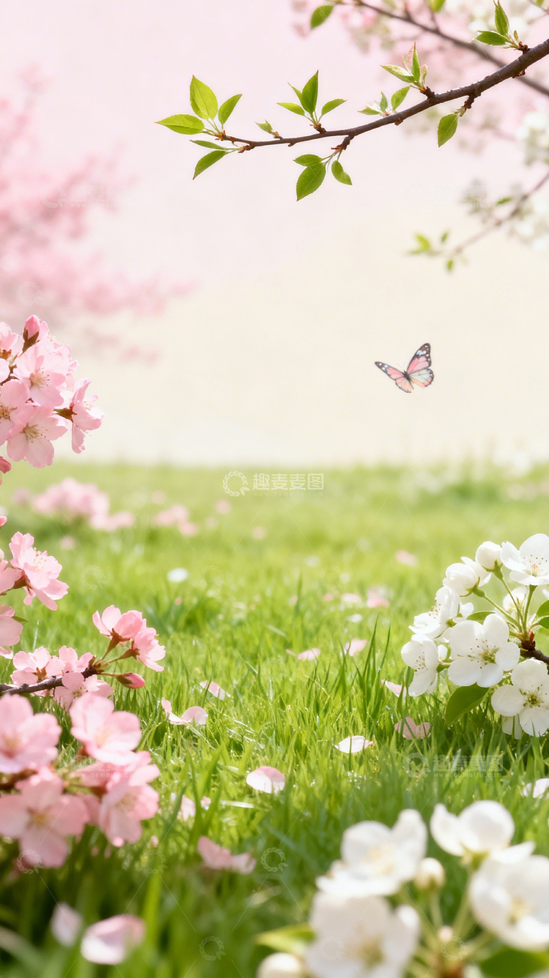 高清大图下载【趣麦麦图】春日樱花蝴蝶美景