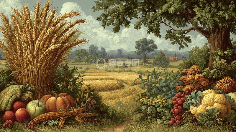 高清大图下载【趣麦麦图】丰收的金色麦田景观