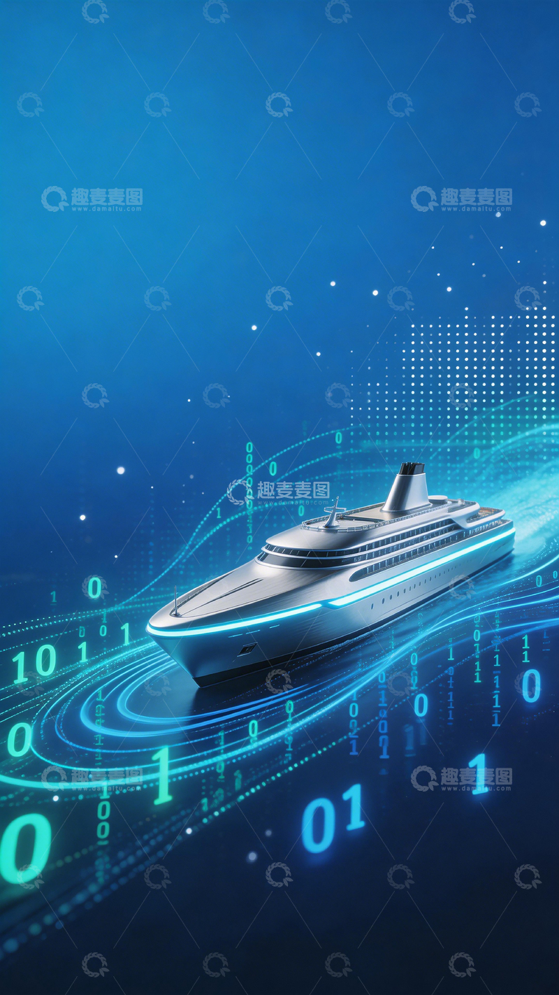 高清大图下载【趣麦麦图】科技风游轮数字艺术插画
