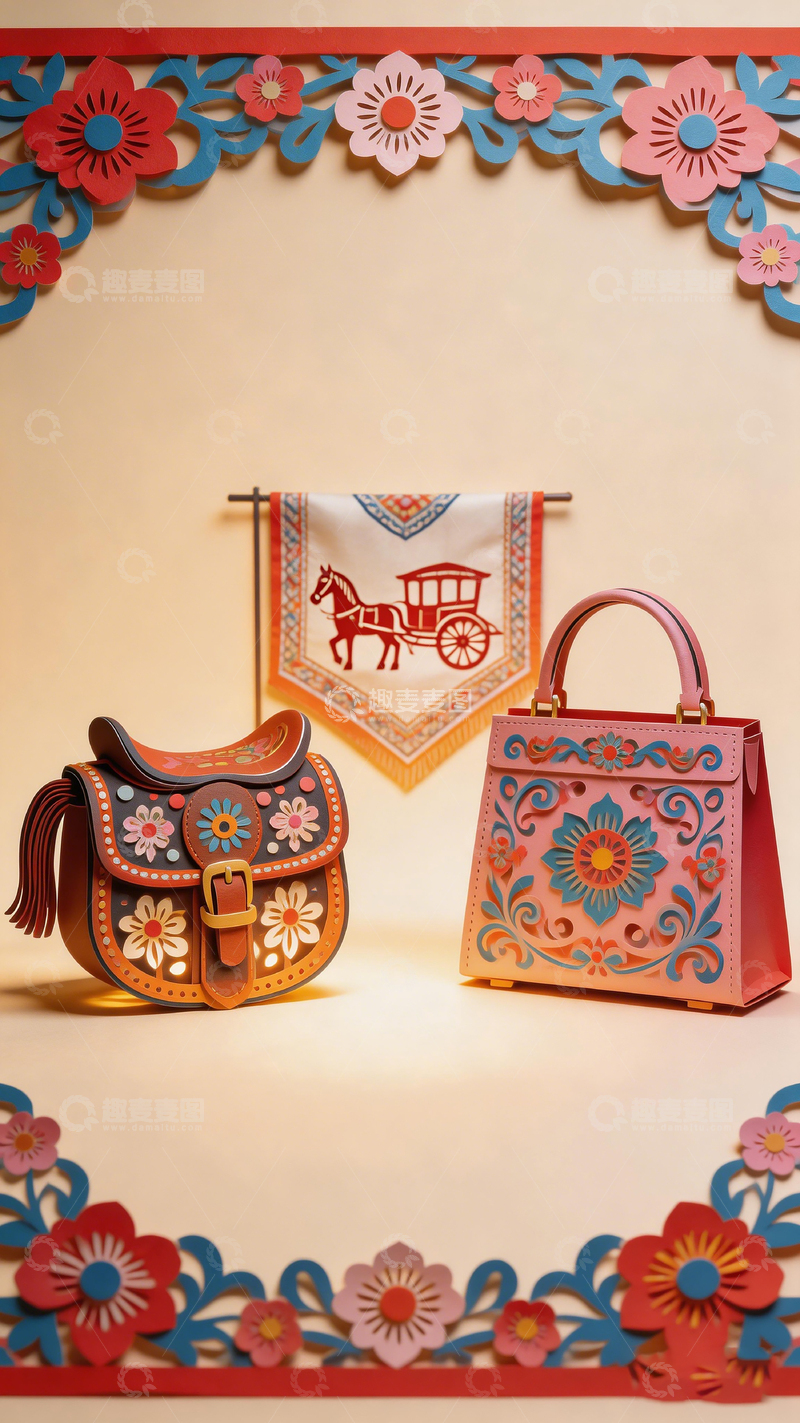 高清大图下载【趣麦麦图】纸艺风格手提包与挂饰设计