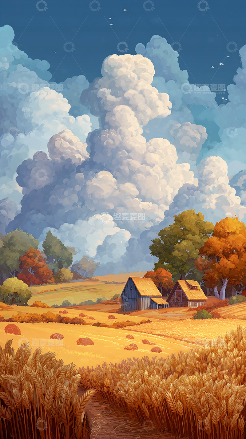 高清大图下载【趣麦麦图】秋日乡村的金色海洋