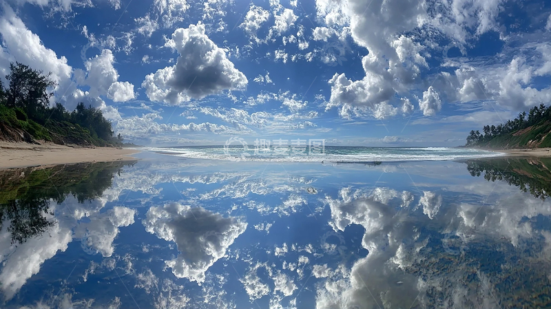 高清大图下载【趣麦麦图】天空倒映海岸奇幻画卷