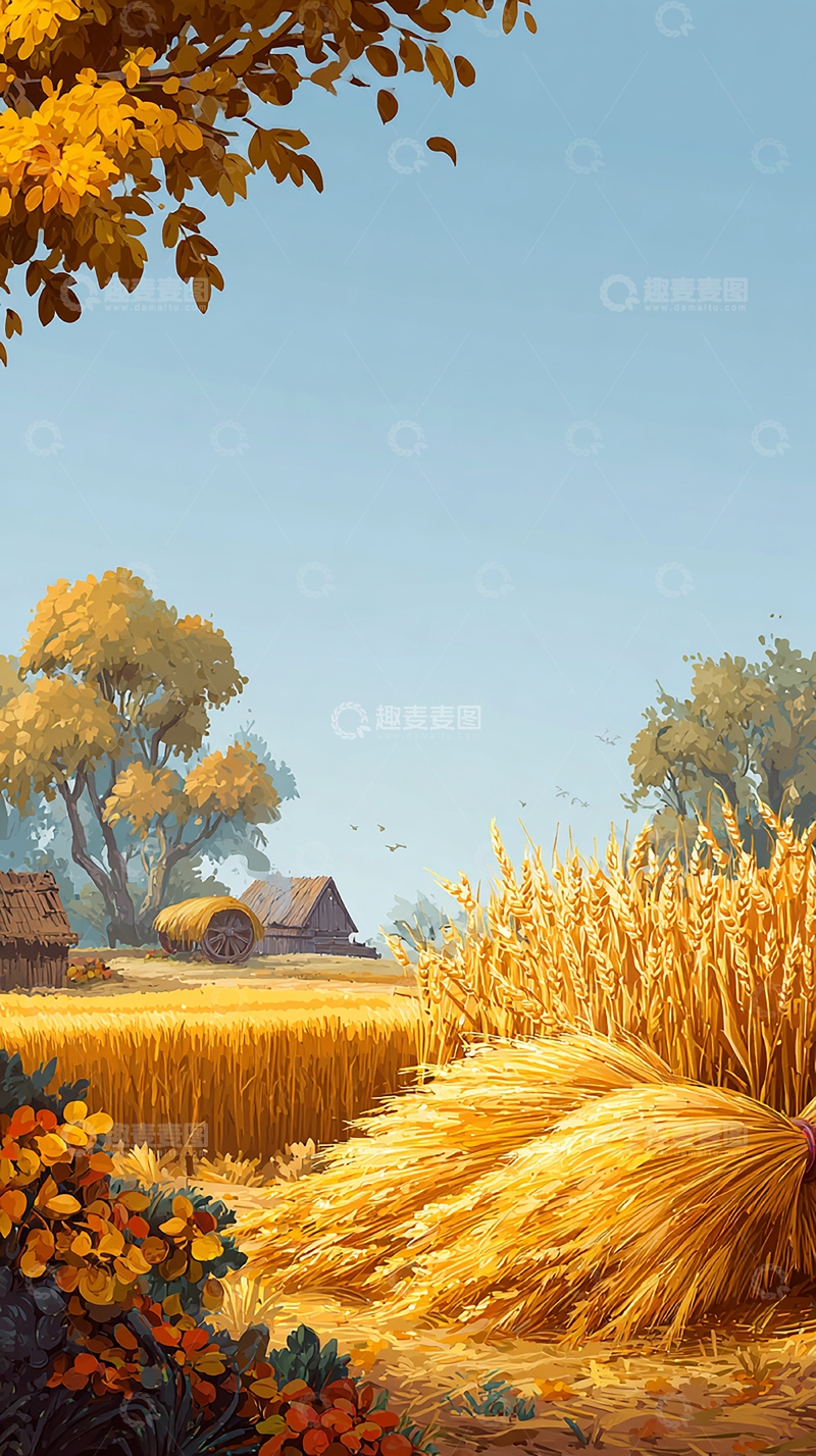 高清大图下载【趣麦麦图】金秋稻田丰收画卷