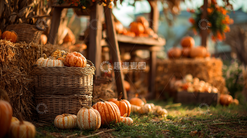 高清大图下载【趣麦麦图】秋日丰收的南瓜田园景