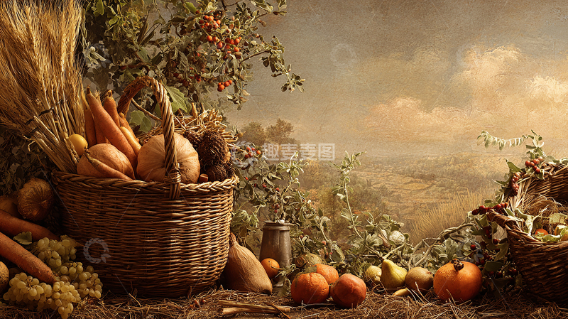 高清大图下载【趣麦麦图】丰收的果蔬篮子