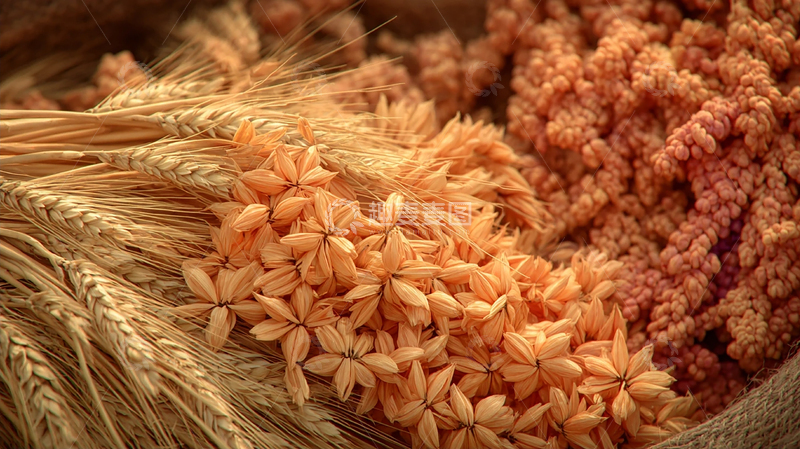 高清大图下载【趣麦麦图】丰收的麦穗与谷粒