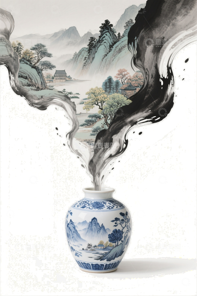 源文件下载【趣麦麦图】创意青花水墨