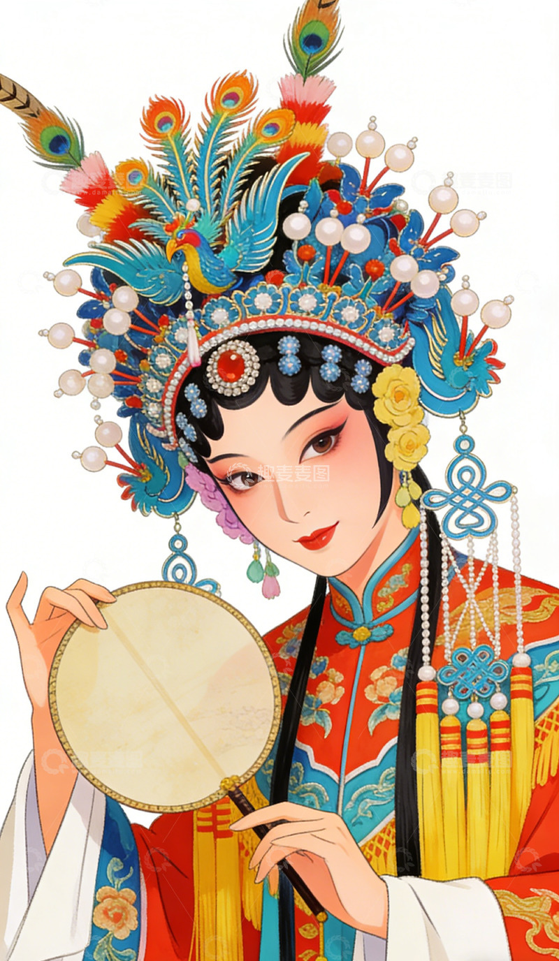 高清大图下载【趣麦麦图】京剧人物彩绘插画装饰画