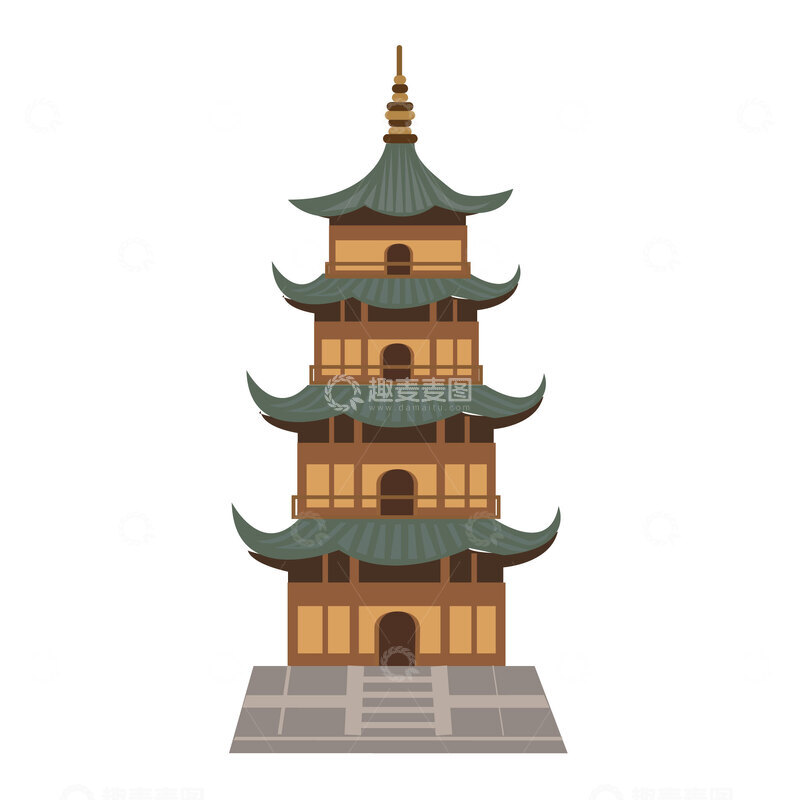 源文件下载【趣麦麦图】宝塔高塔佛塔地标建筑物线稿