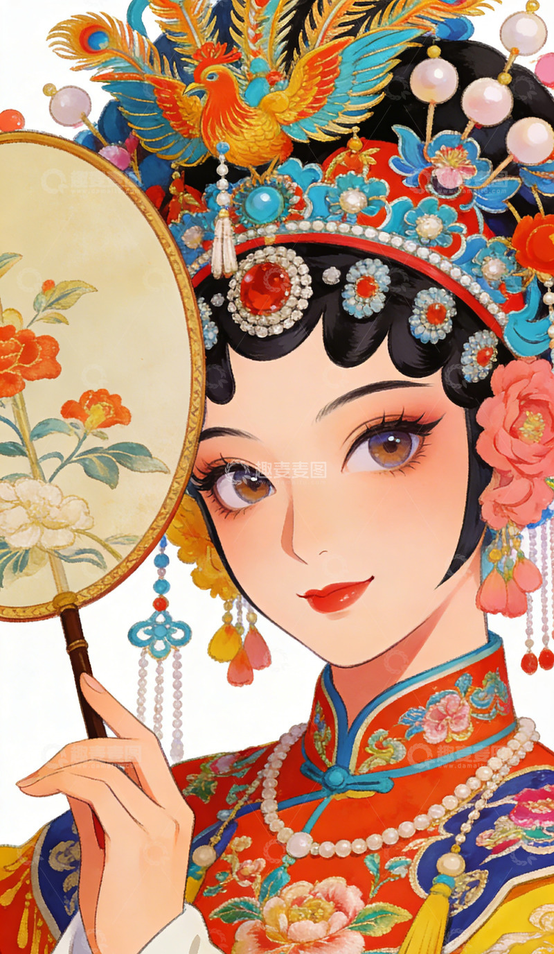 高清大图下载【趣麦麦图】传统戏曲人物花旦插画装饰画