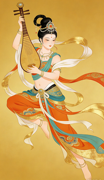 古风美女琵琶演奏艺术插画装饰画