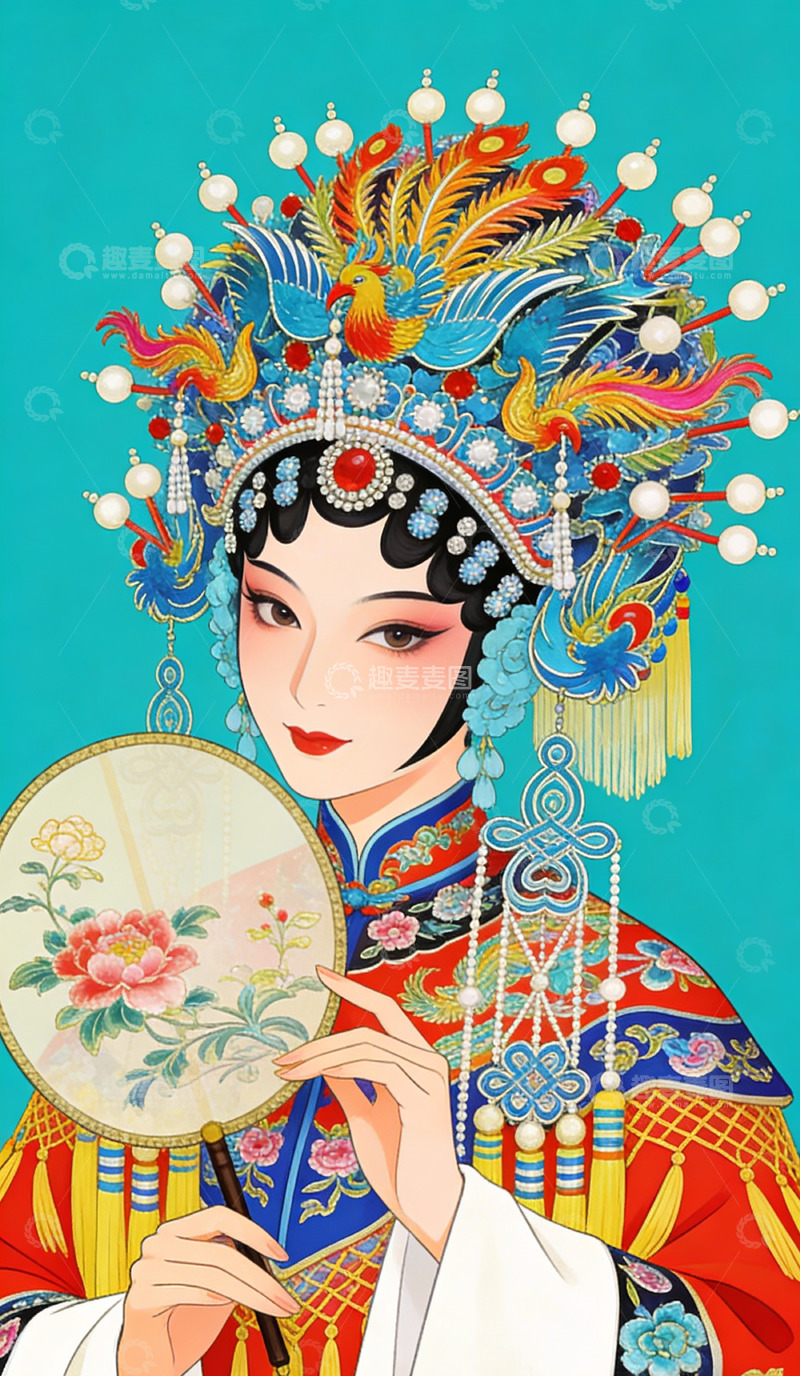 高清大图下载【趣麦麦图】中国戏曲人物彩绘插画装饰画