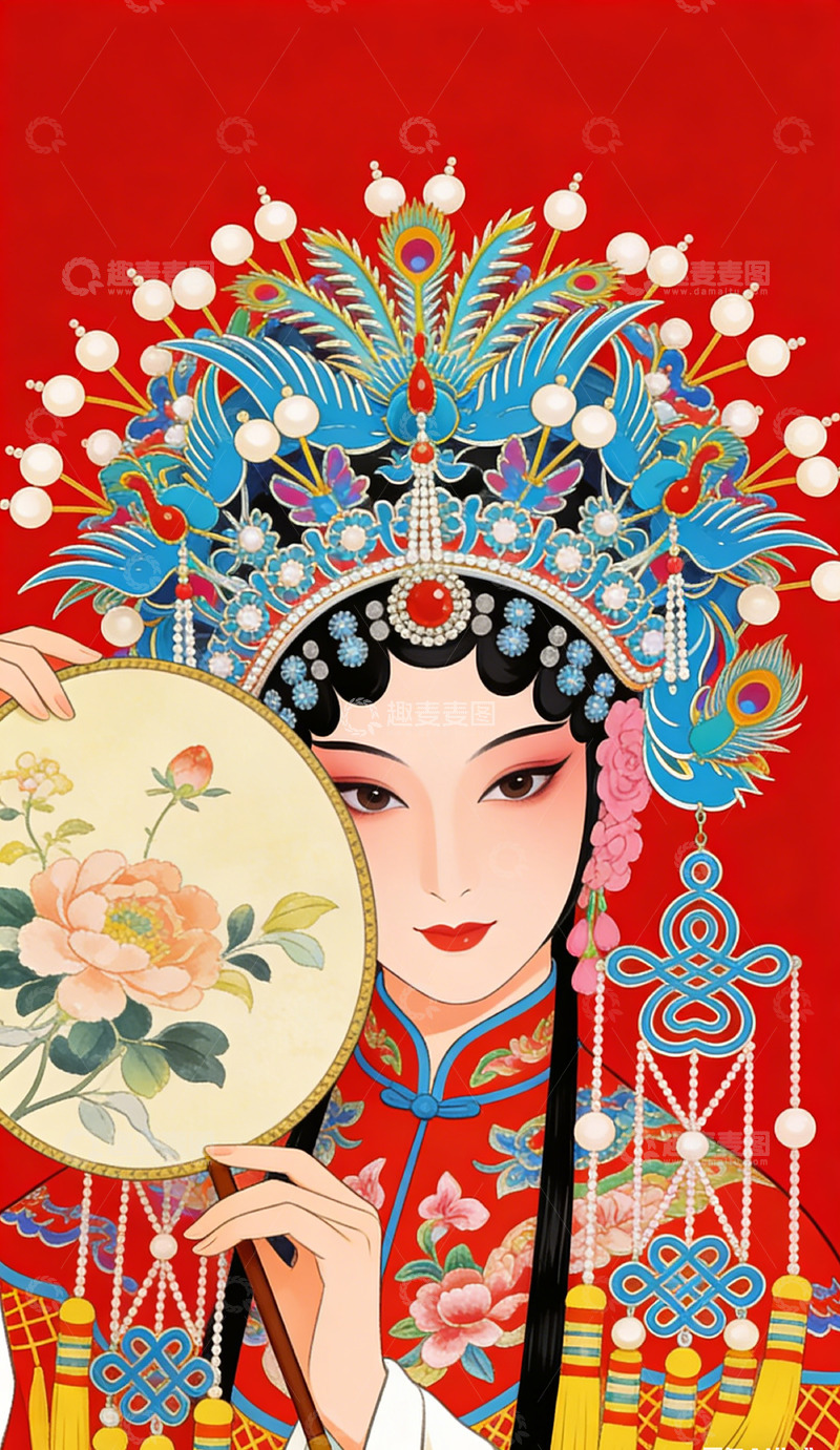 高清大图下载【趣麦麦图】戏曲人物插画装饰画