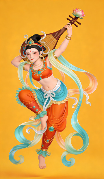 古风飞天琵琶女艺术插画装饰画