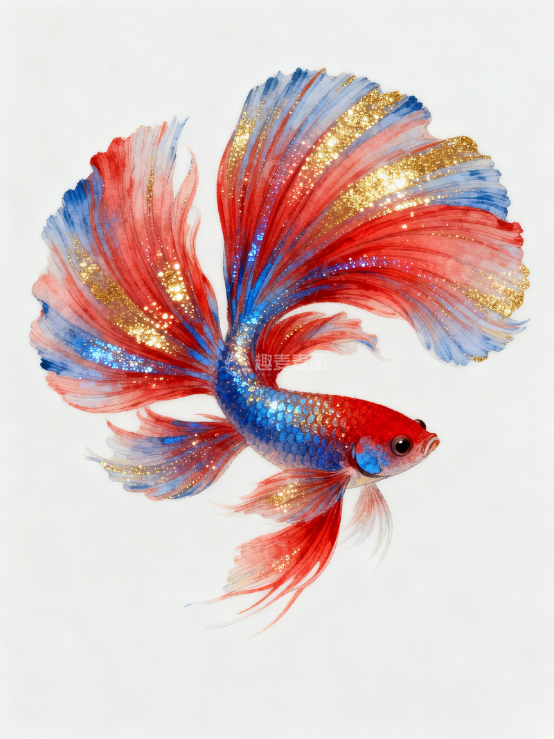 高清大图下载【趣麦麦图】红蓝金色调的斗鱼6
