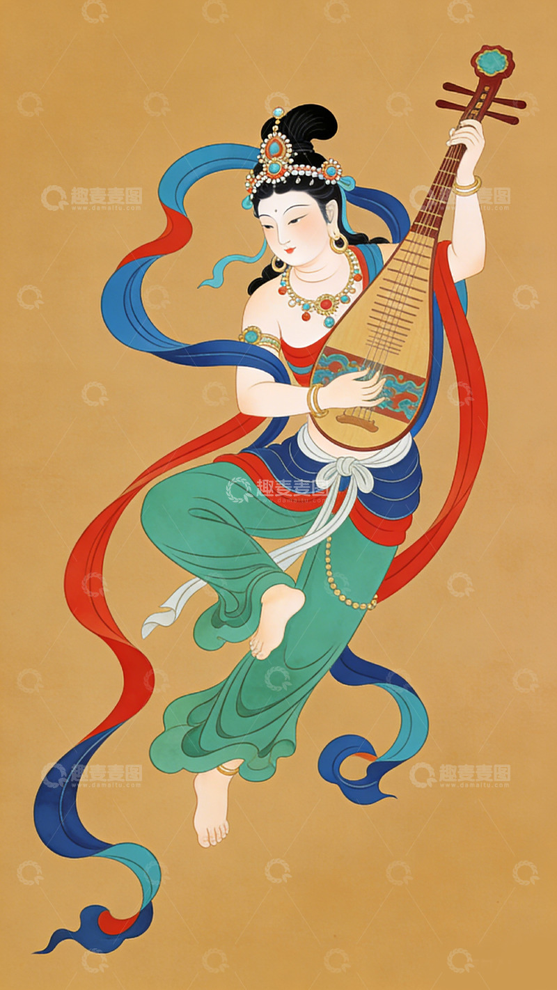 高清大图下载【趣麦麦图】古典琵琶仕女图装饰画