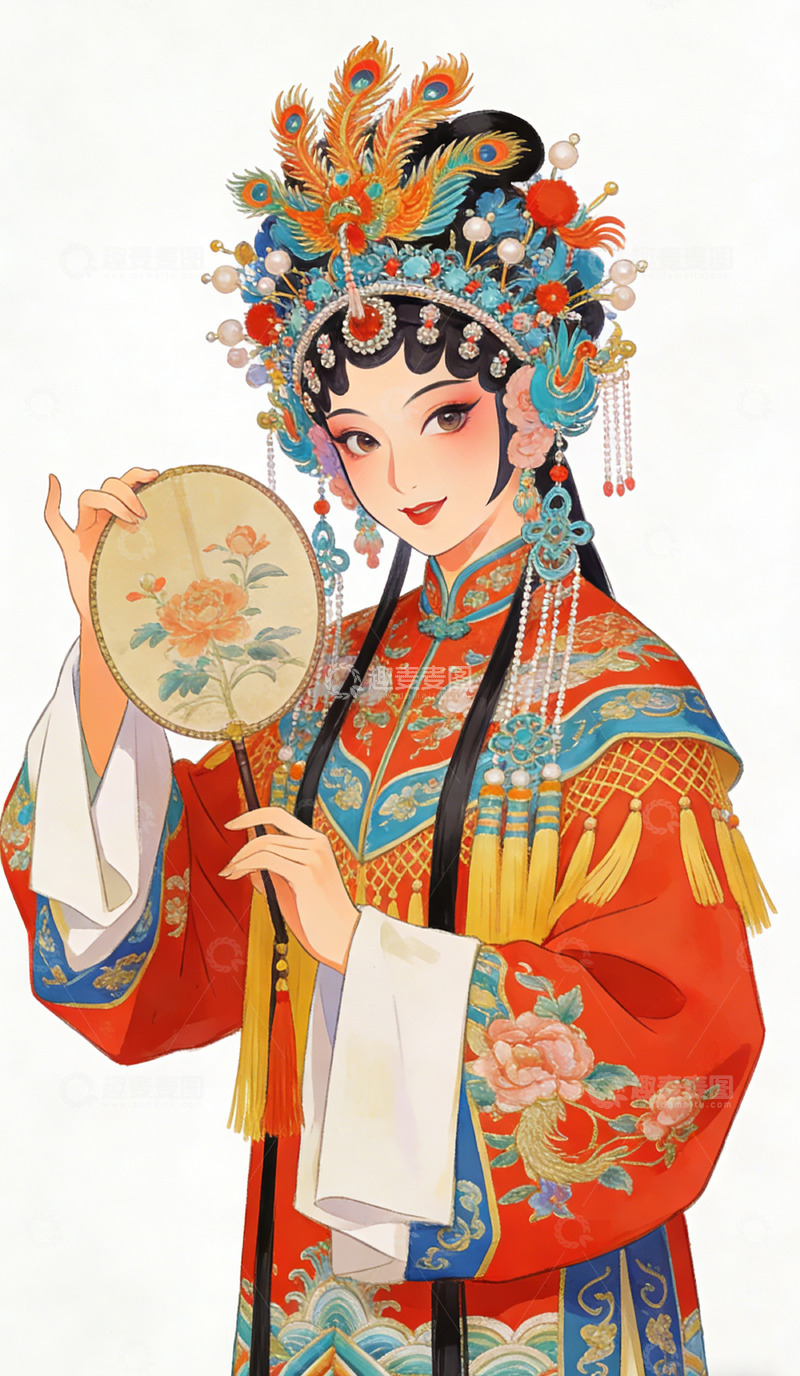 高清大图下载【趣麦麦图】传统花旦戏曲人物插画装饰画