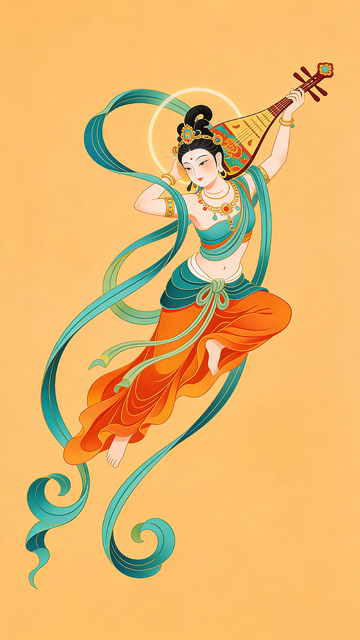 敦煌飞天乐器仕女插画装饰画