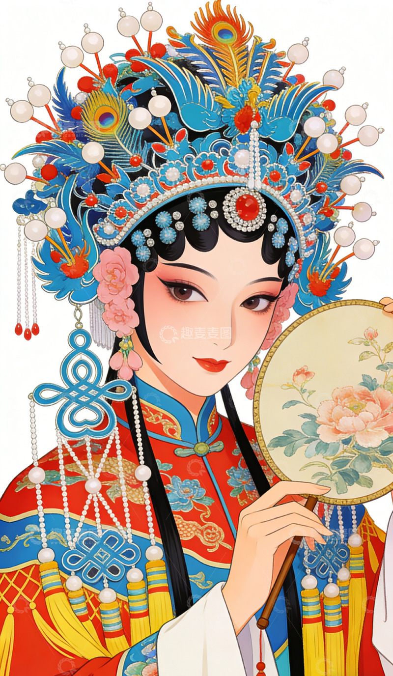 高清大图下载【趣麦麦图】京剧人物插画传统服饰头饰设计装饰画
