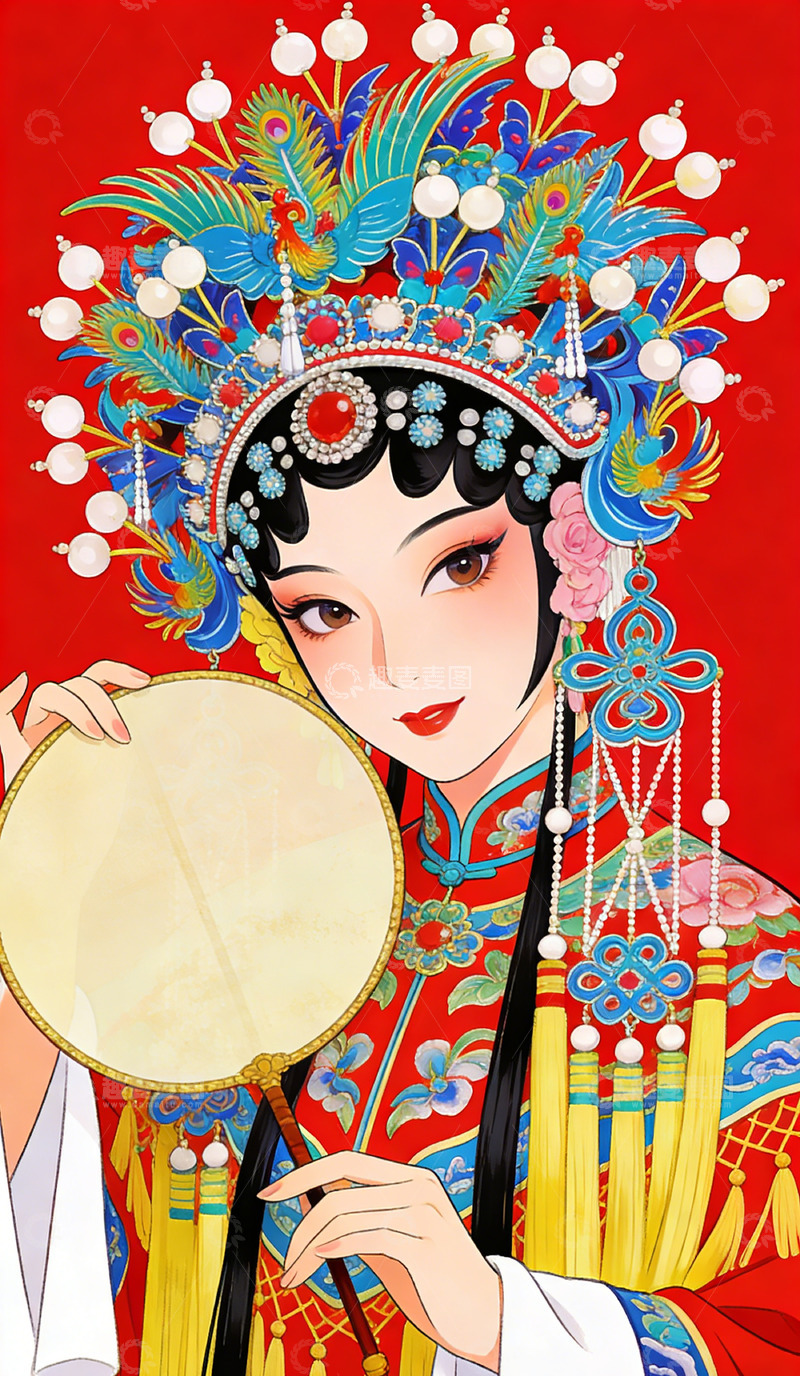 高清大图下载【趣麦麦图】中国风戏曲人物插画设计素材装饰画