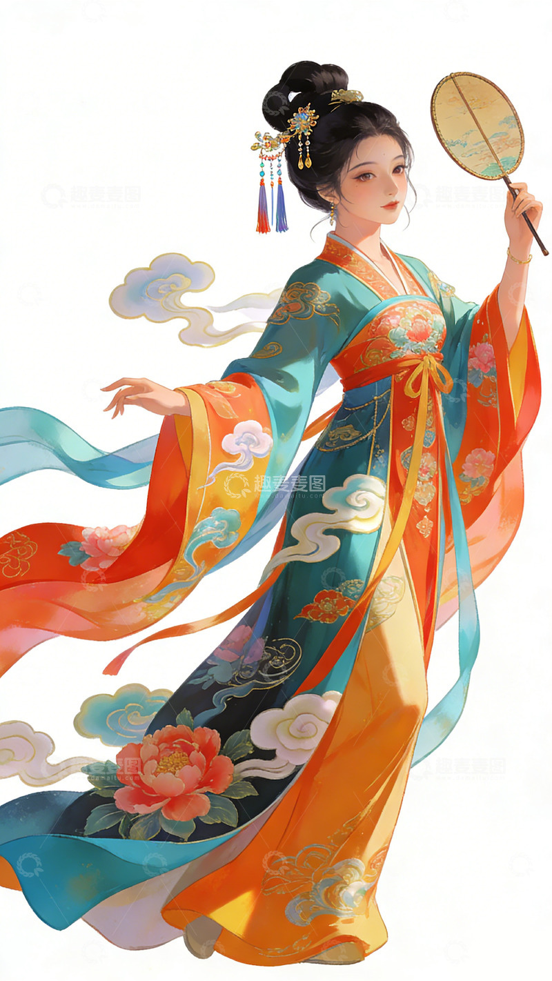 高清大图下载【趣麦麦图】古风华丽汉服仕女插画装饰画