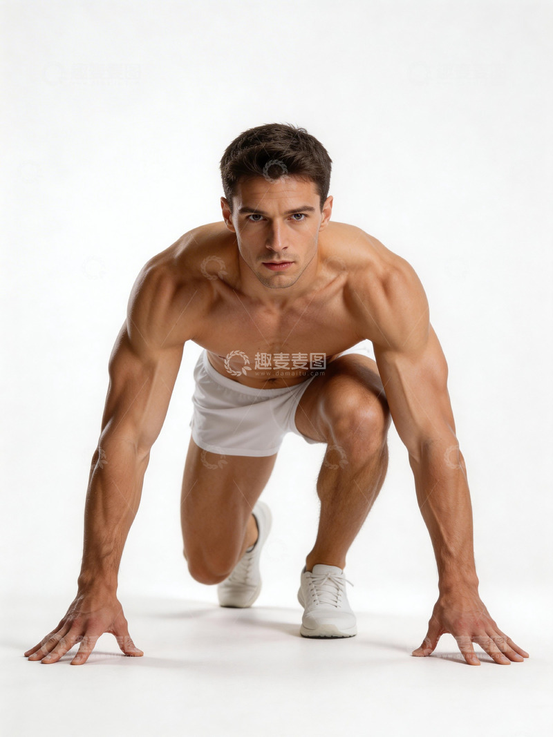 高清大图下载【趣麦麦图】肌肉男起跑姿势健身运动写真