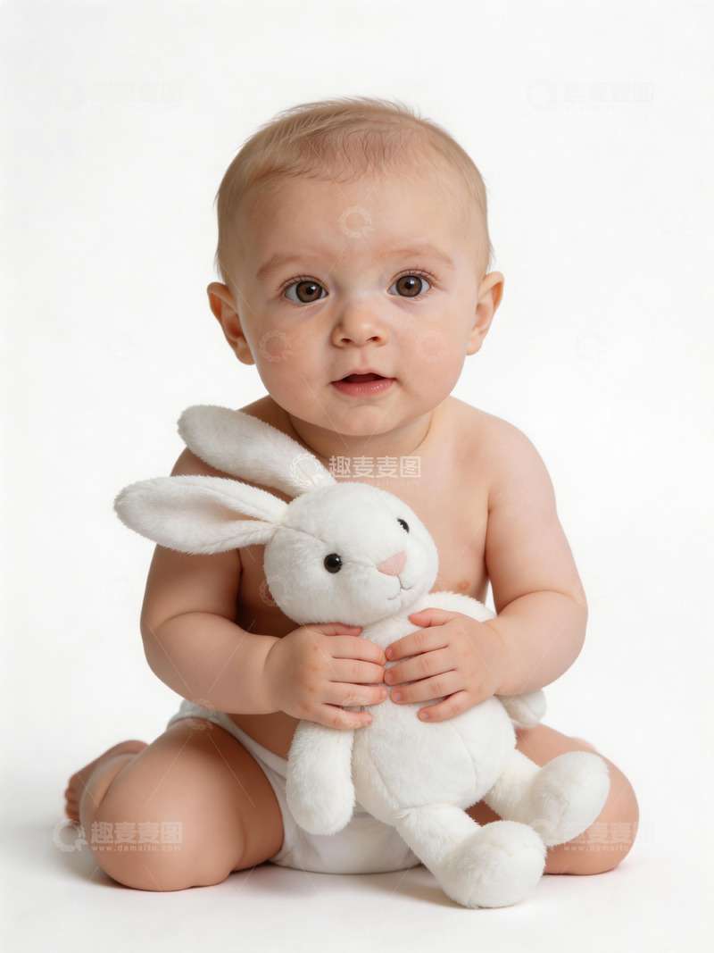 高清大图下载【趣麦麦图】婴儿与兔子玩具写真