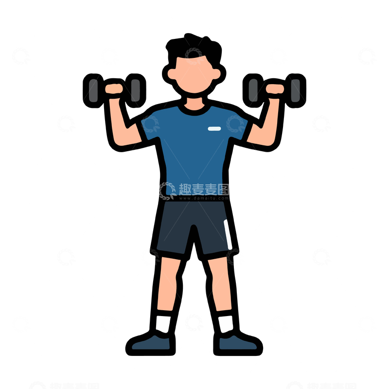 源文件下载【趣麦麦图】健身男子举哑铃矢量插画