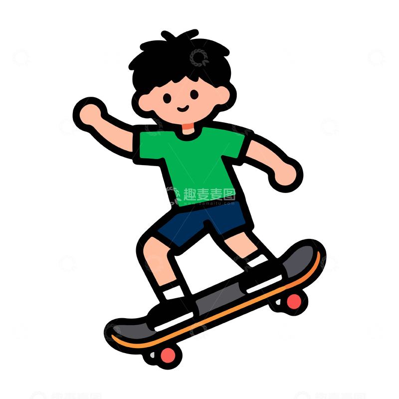 源文件下载【趣麦麦图】卡通滑板男孩矢量插画