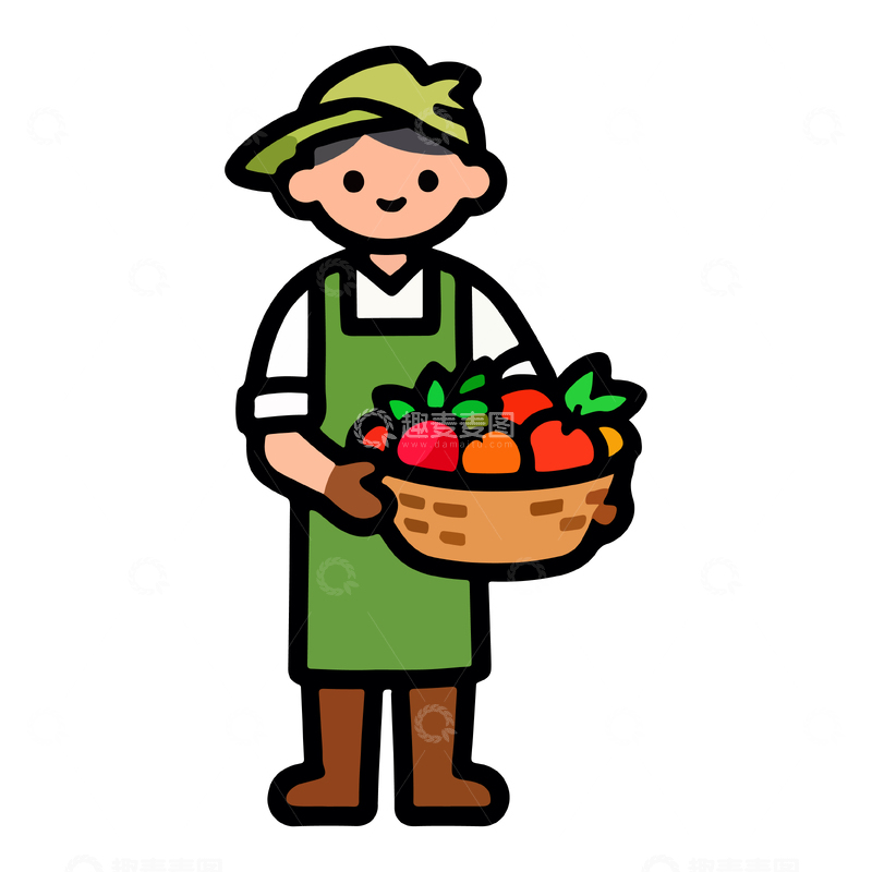 源文件下载【趣麦麦图】卡通农民采摘果蔬插画