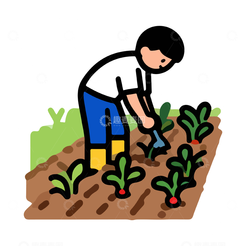 源文件下载【趣麦麦图】卡通农耕人物种植插画