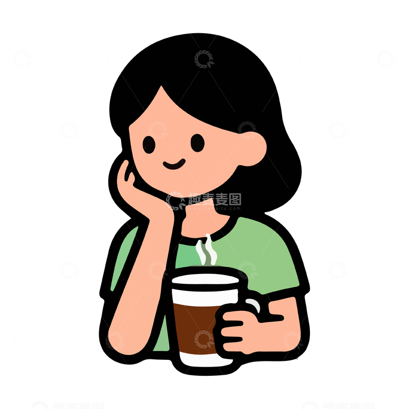 源文件下载【趣麦麦图】卡通女性休闲喝茶插画