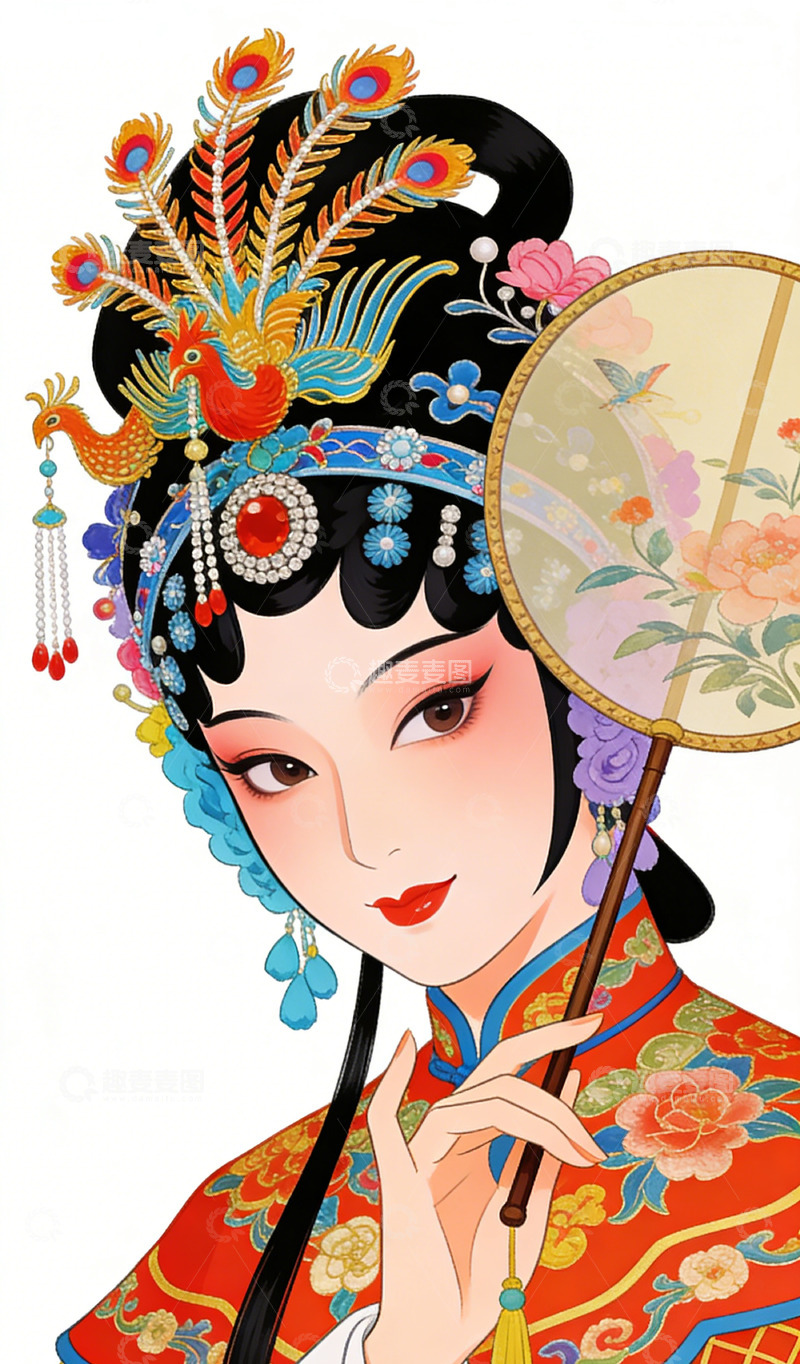高清大图下载【趣麦麦图】华丽传统戏曲人物插画装饰画