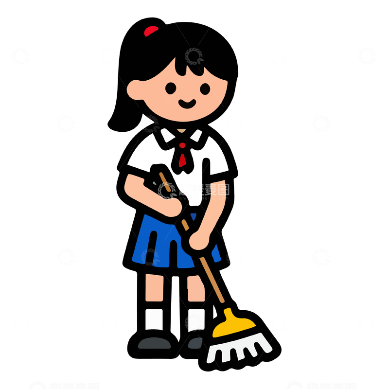 源文件下载【趣麦麦图】卡通学生打扫卫生插画