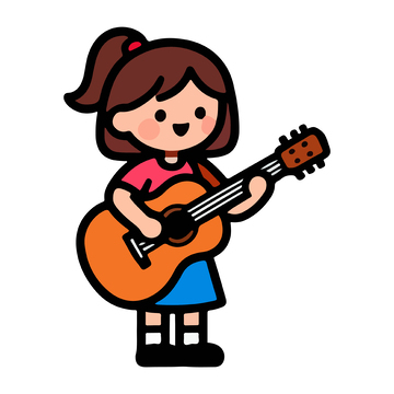 卡通小女孩吉他演奏矢量插画