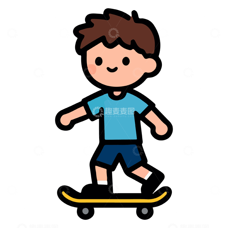 源文件下载【趣麦麦图】卡通滑板男孩矢量插画