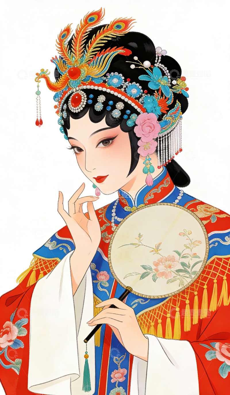 高清大图下载【趣麦麦图】京剧人物彩绘插画设计素材装饰画