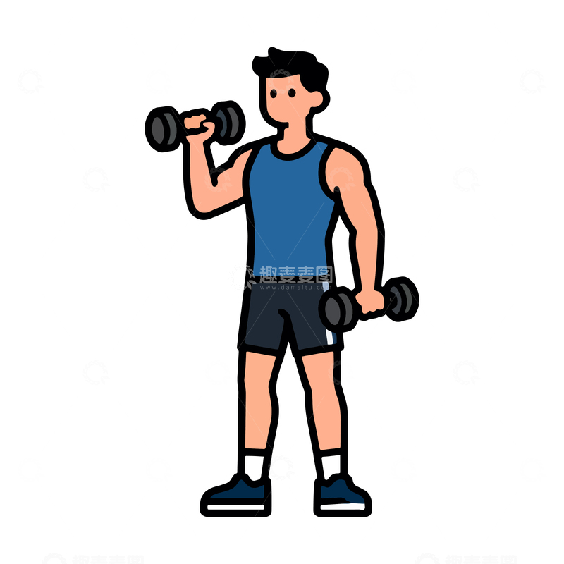 源文件下载【趣麦麦图】卡通健身男子举重矢量图