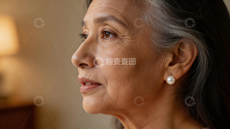 高清大图下载【趣麦麦图】中年女性侧面肖像特写