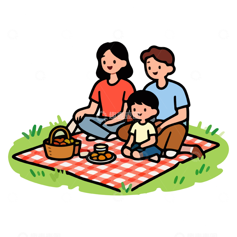 源文件下载【趣麦麦图】野餐家庭卡通插画素材