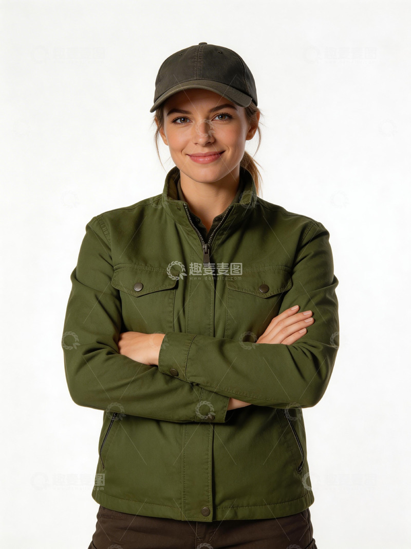 高清大图下载【趣麦麦图】军绿色外套模特展示
